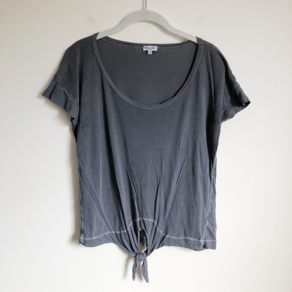 Anthropologie Gray Short Sleeve Tie Front Tee - Picture 5 of 8